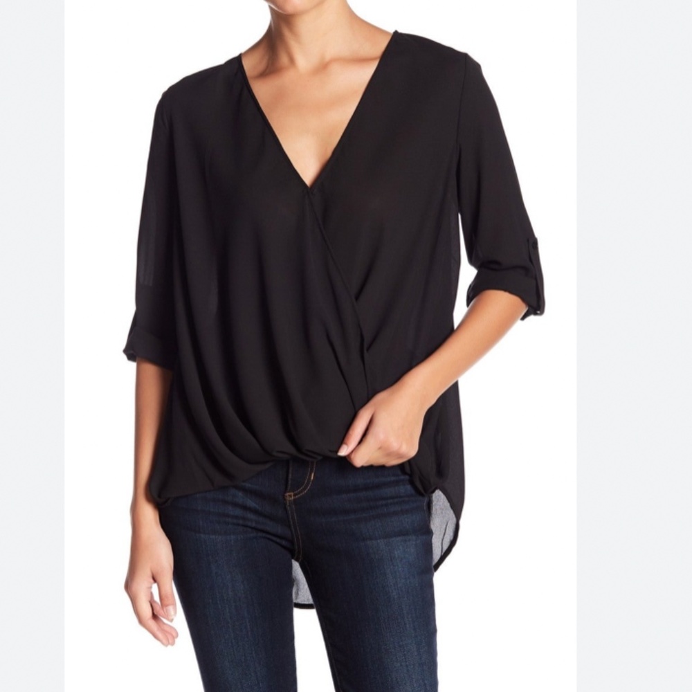 NWOT Lush Black Surplice Blouse